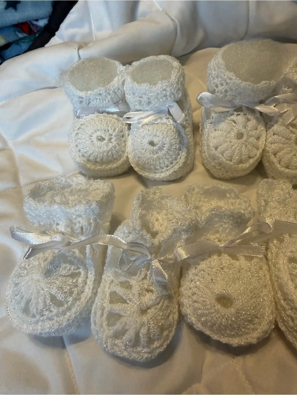 Classic White Crochet Baby Booties with Satin Ribbon